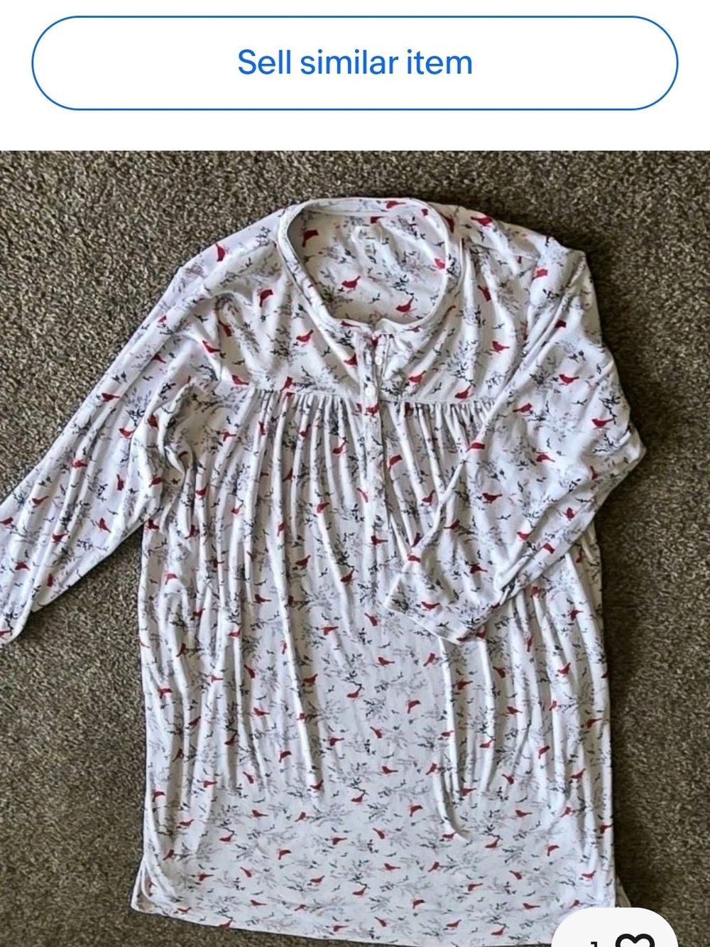 Aria Collection Soft White Nightgown with Red Bird Print Plus Size 4X